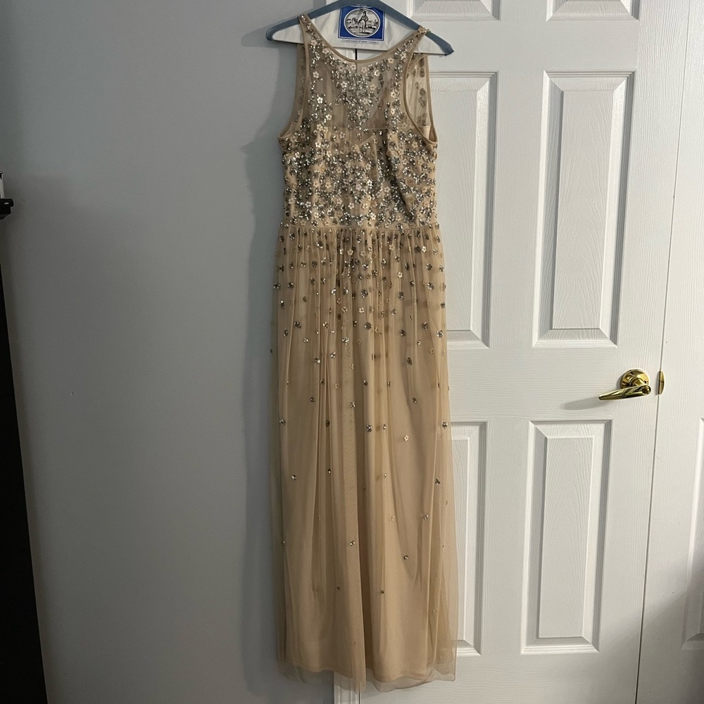 BHLDN beige floral sequins bridesmaid dress, size 6, altered